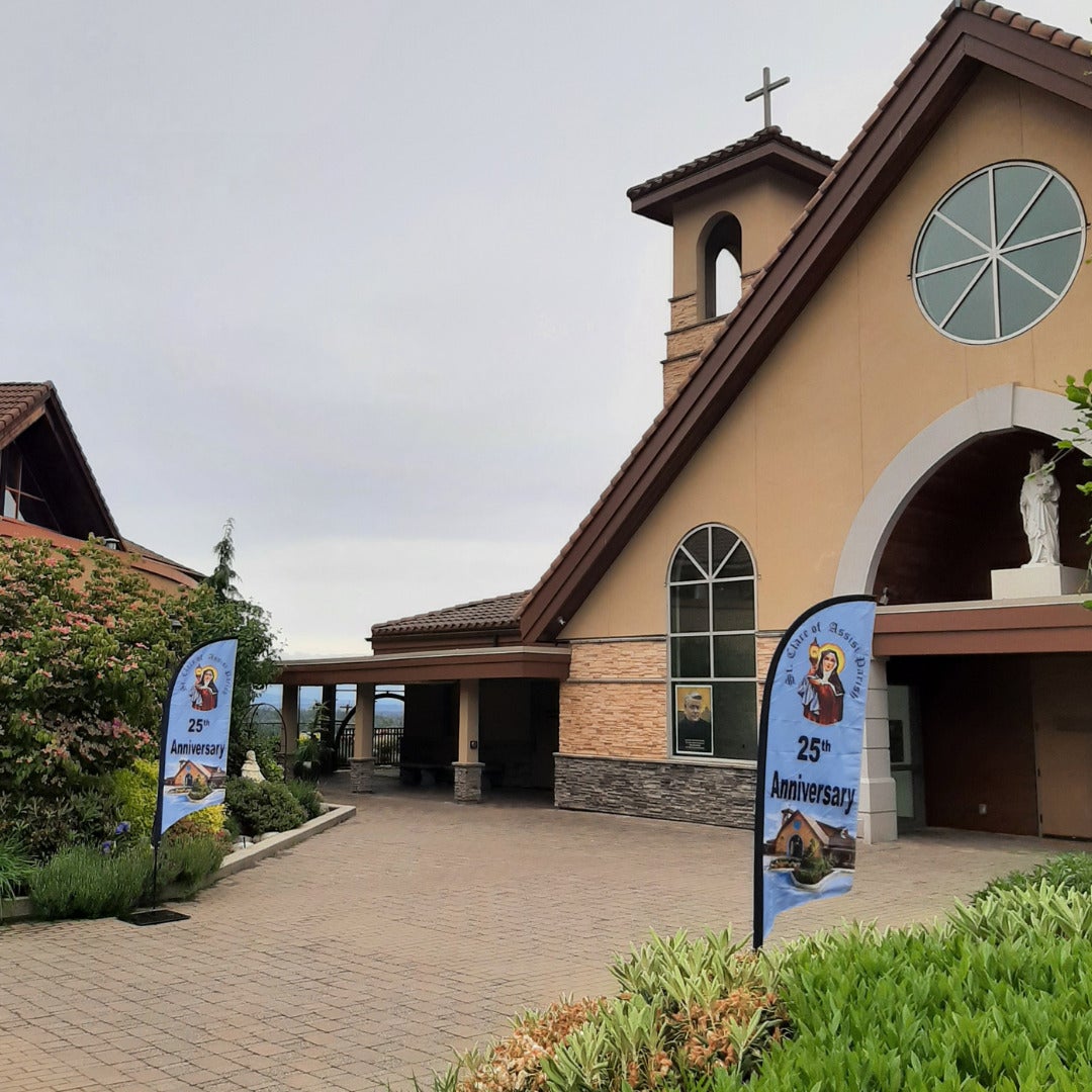 Feather Flag Banners for St. Claire of Assisi Parish in Coquitlam, BC.