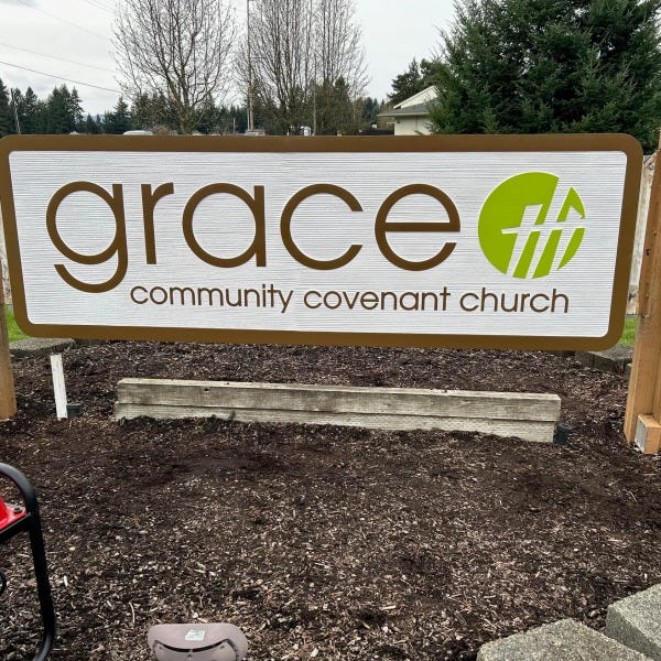 Routed HDU Sign at Grace Community Covenant Church
