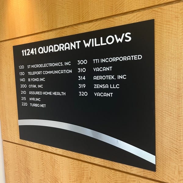 Custom Suite Signs for Quadrant Willows - Redmond, WA