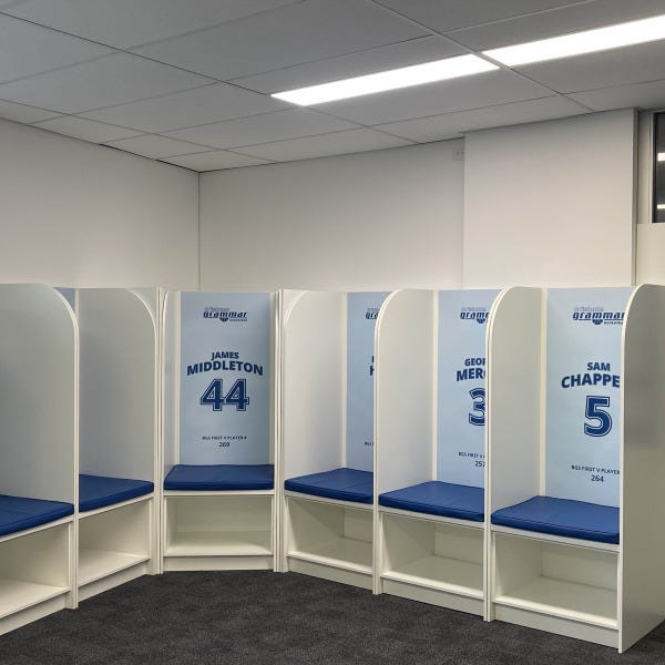 PVC signs indicating player names and numbers on locker cubbies for Brisbane Grammar Basketball Team by Signarama Brendale.