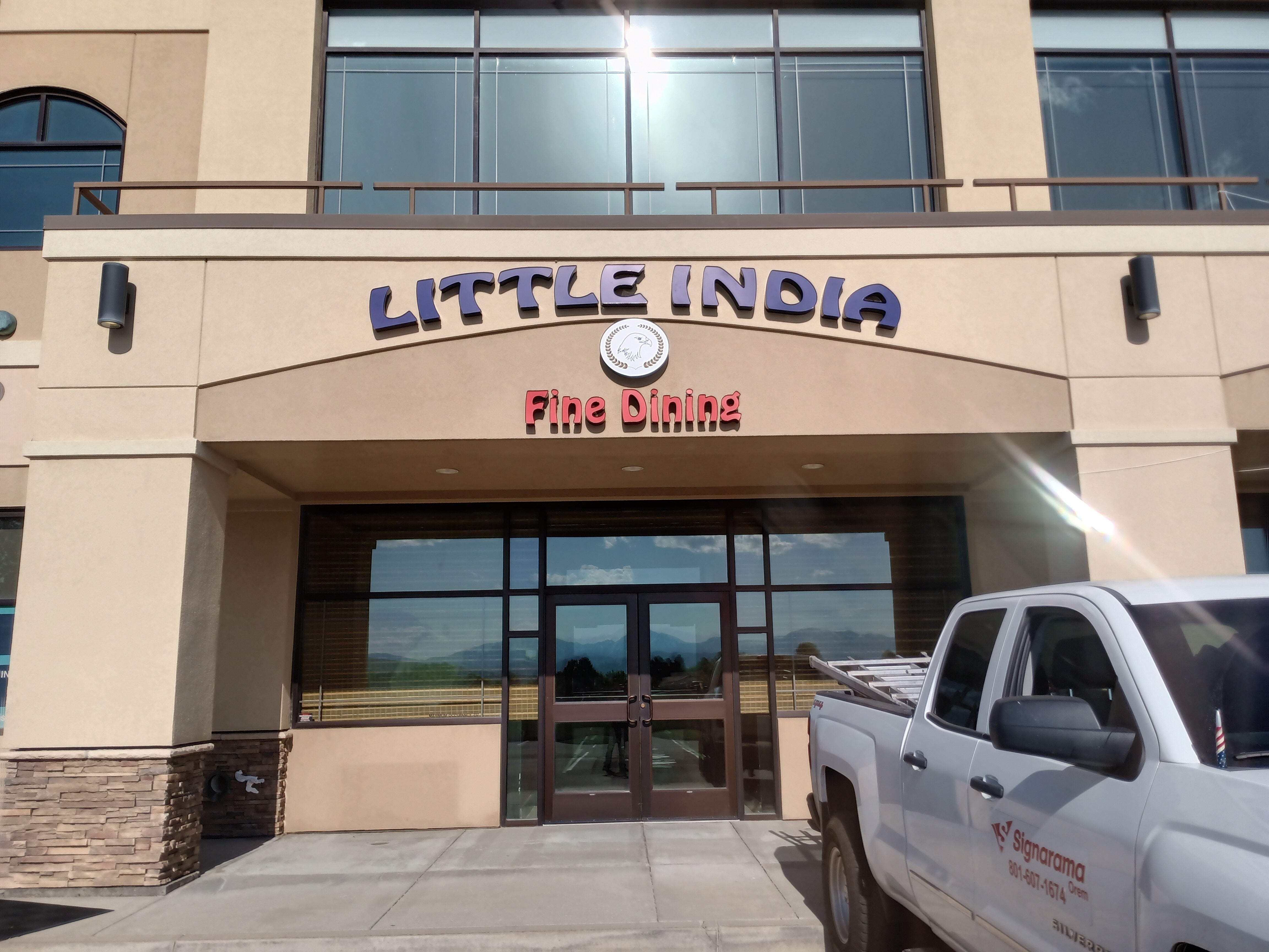 Illuminated Channel Letters • Awnings • Monument Sign • Frosted Vinyl • Door Vinyl Package • Alpine, Utah • Restaurant Industry • Little India