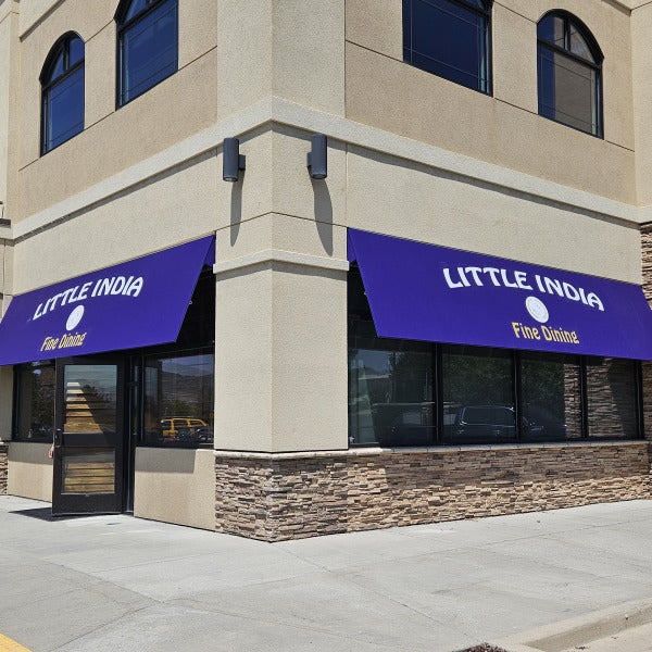 Illuminated Channel Letters • Awnings • Monument Sign • Frosted Vinyl • Door Vinyl Package • Alpine, Utah • Restaurant Industry • Little India