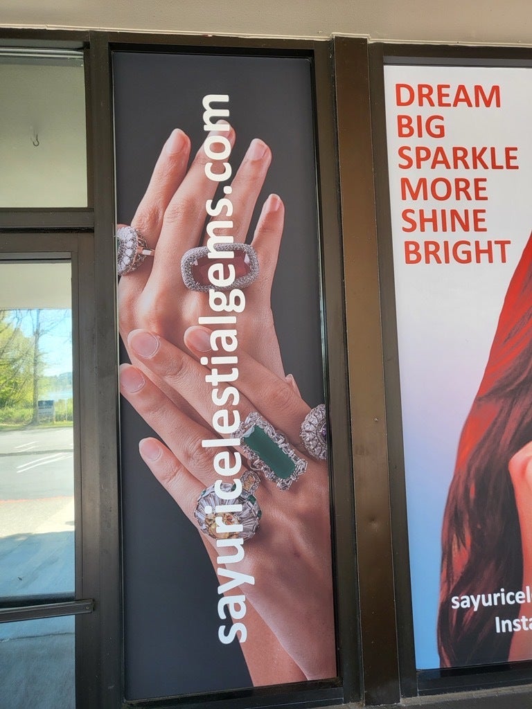 Custom Signs for Windows at Sayuri Gems - Sammamish, WA