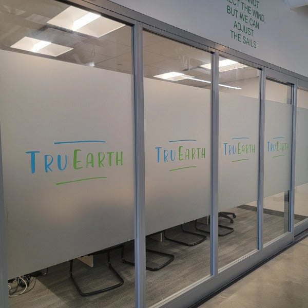 Window Frosting Sign for Tru Earth Office in Port Moody