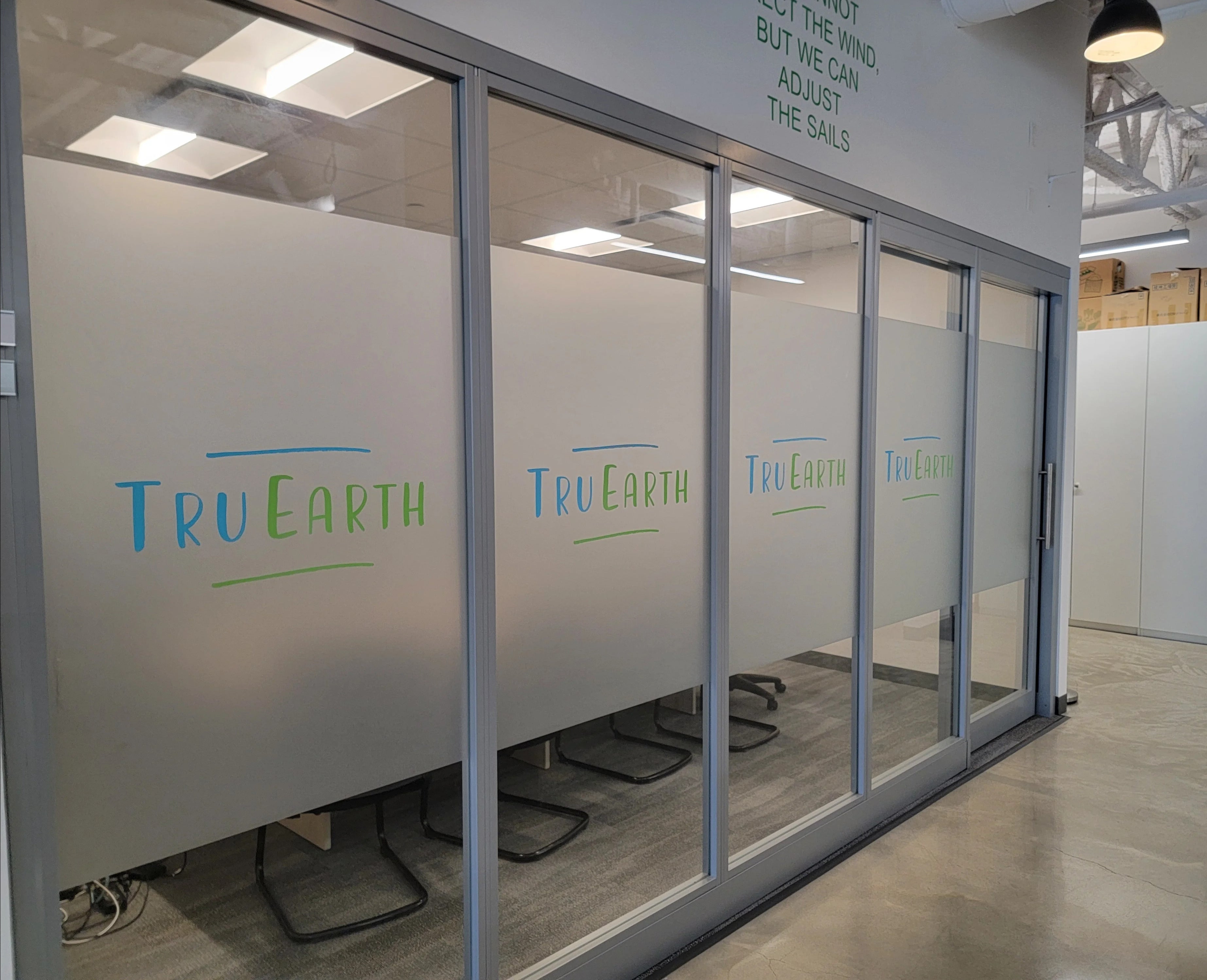 Window Frosting Sign for Tru Earth Office in Port Moody