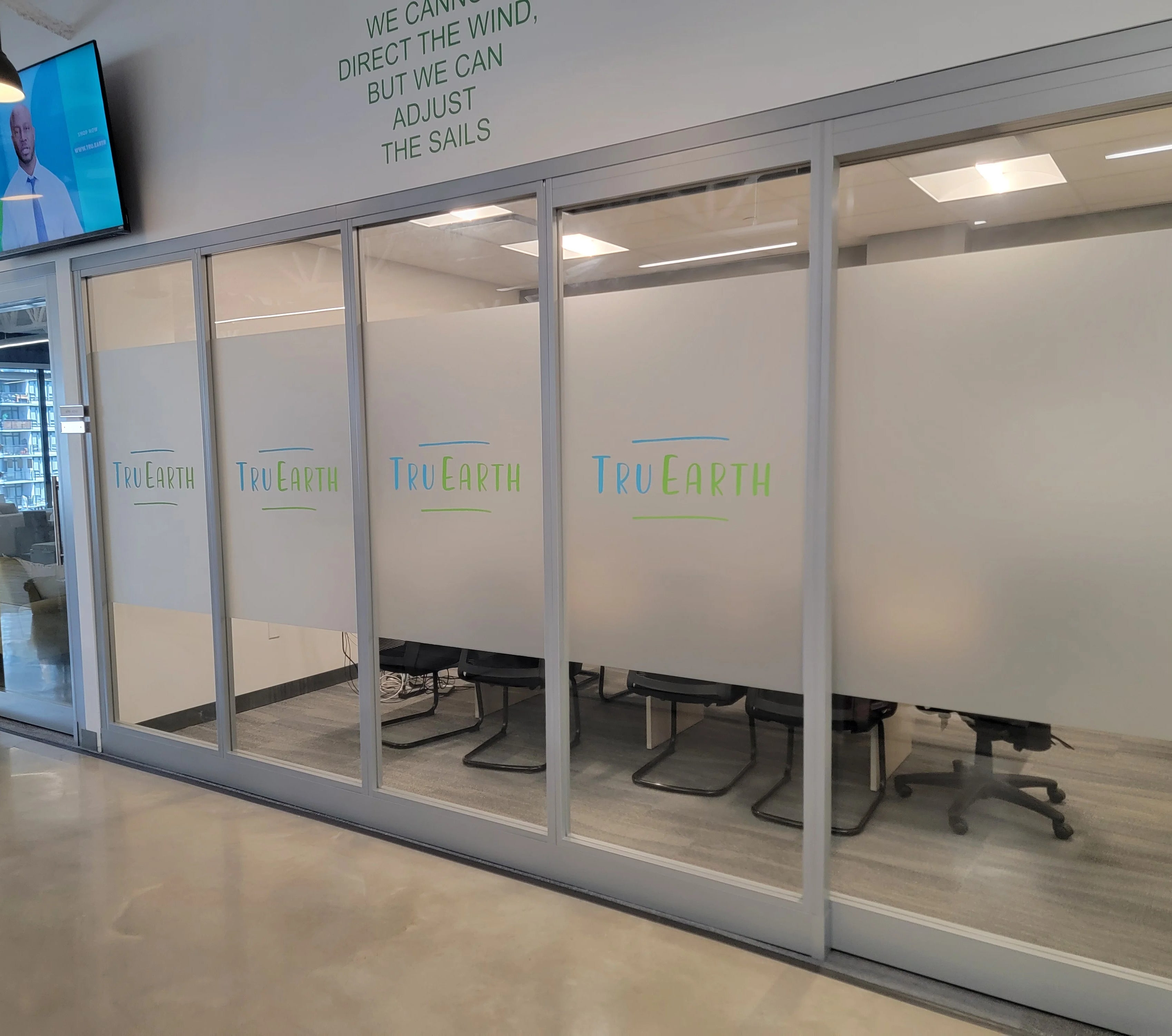 Window Frosting Sign for Tru Earth Office in Port Moody