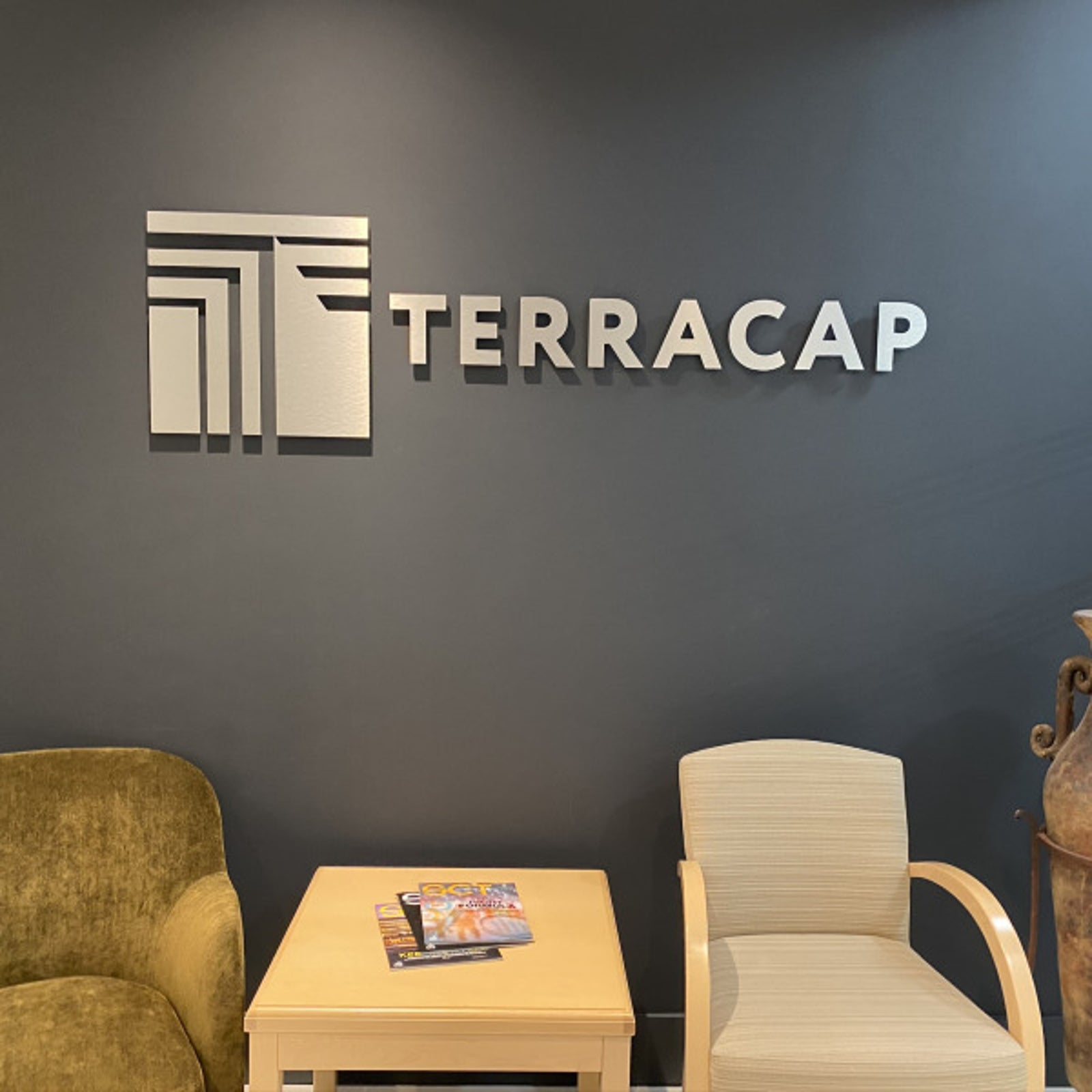 Custom Brushed Silver Sign made for Terracap in Toronto.