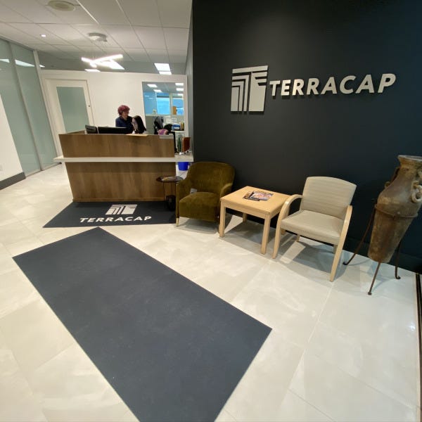 Custom Brushed Silver Sign made for Terracap in Toronto.