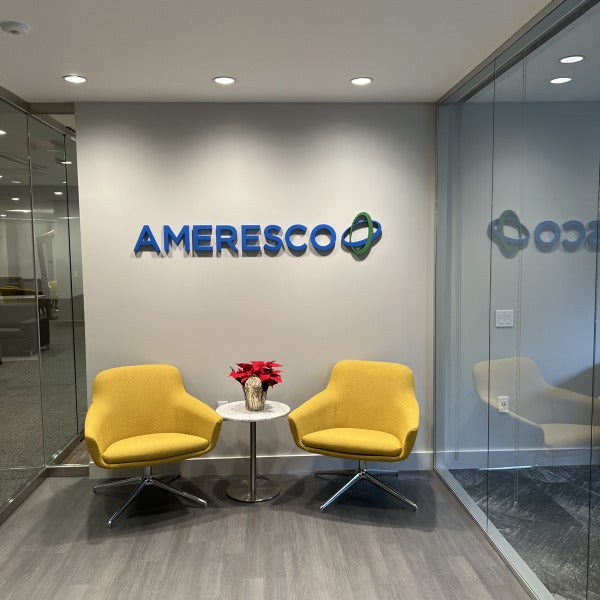 3D Custom Acrylic Reception Sign for Ameresco in Capitol Hill, Washington DC