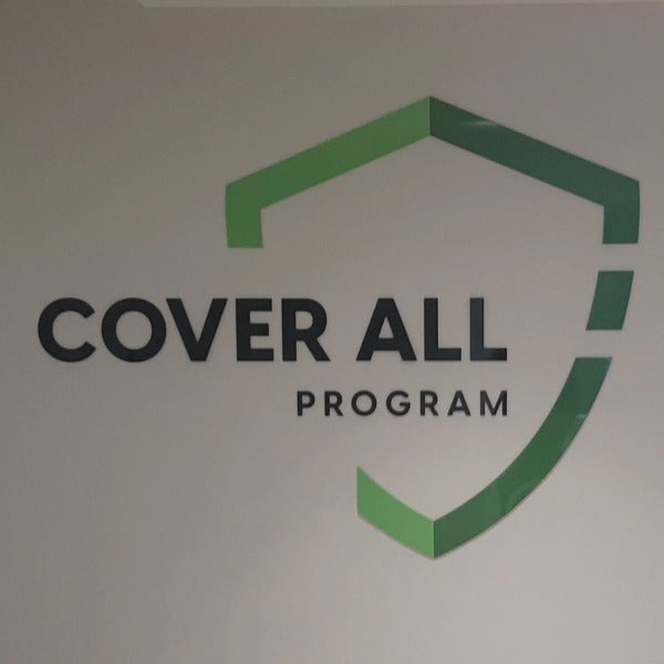 Acrylic Reception Sign for Cover All Program in Edmonton, AB