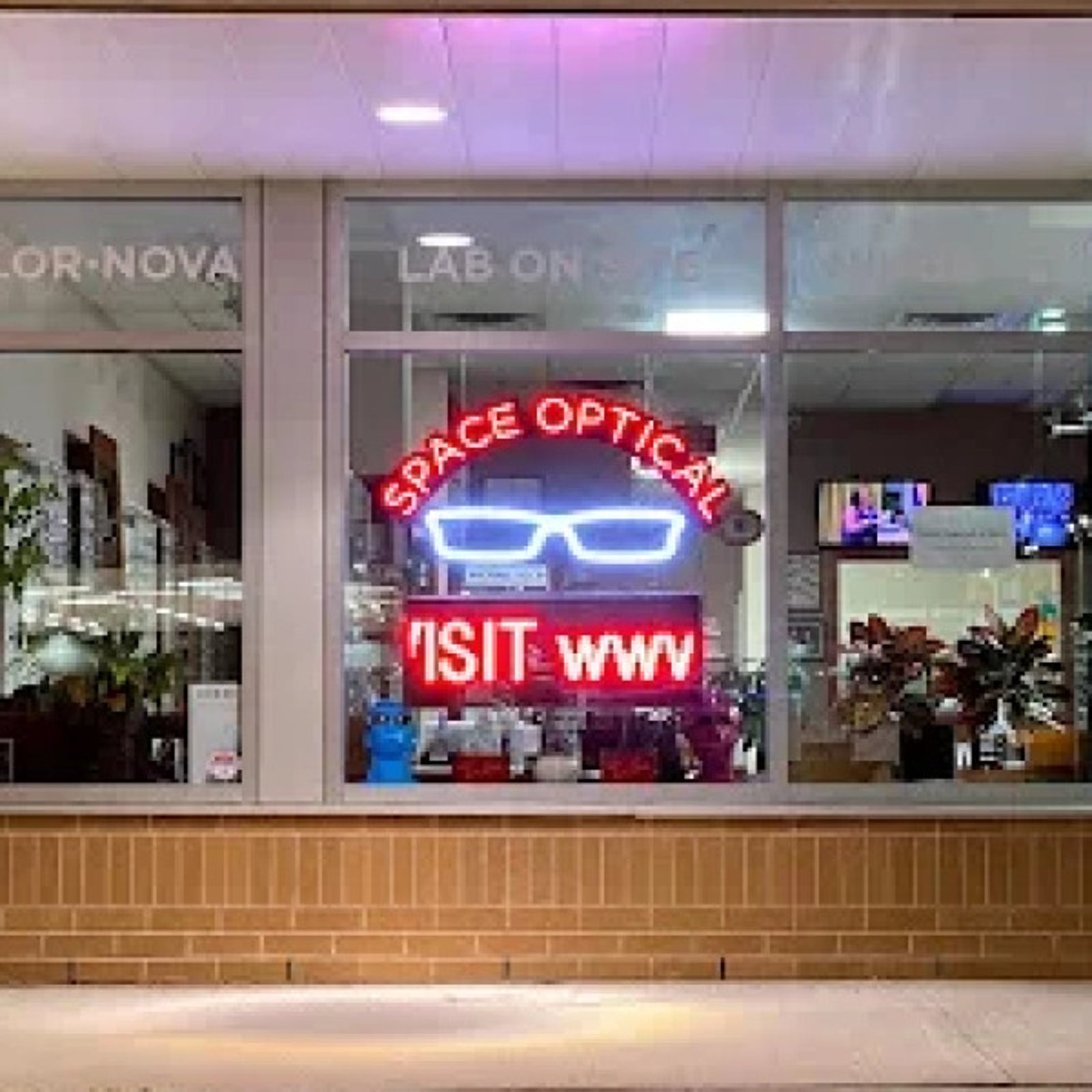 Custom Neon Glasses Sign and Digital Sign for Space Optical in Oakville