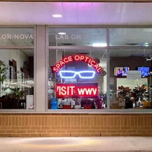 Custom Neon Glasses Sign and Digital Sign for Space Optical in Oakville
