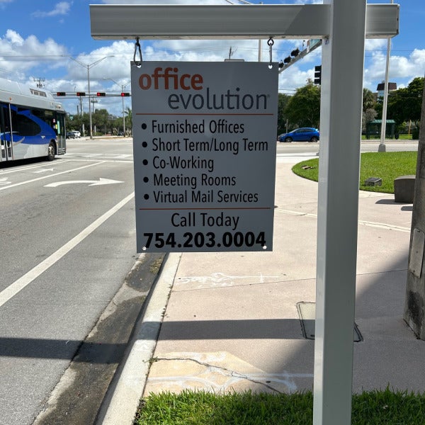 Office Evolution Leasing Sign with Post