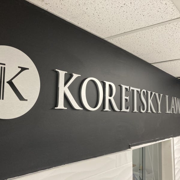 Koretsky Law Dimensional Lobby Lettering