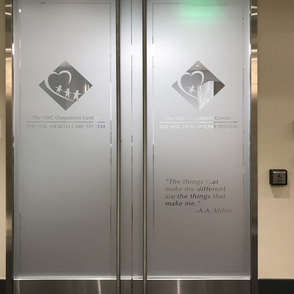 Frosted Vinyl for Entry Doors - HSC Outpatient Center in Rockville MD