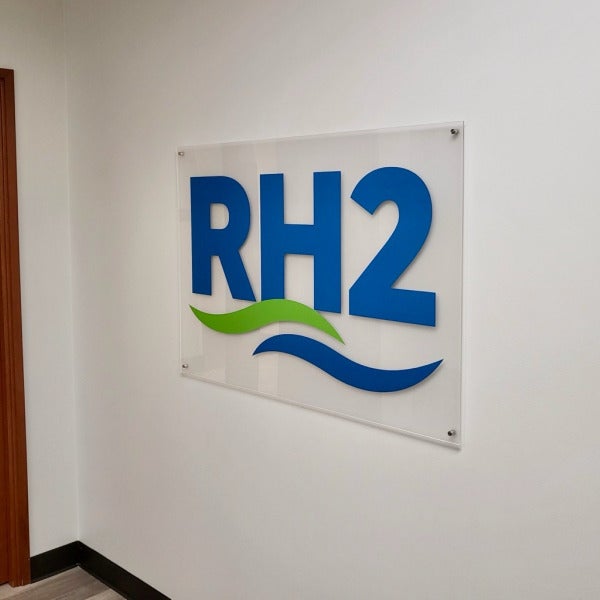 Custom Lobby Sign - in Acrylic and Printed Vinyl for RH2, Bellevue, WA