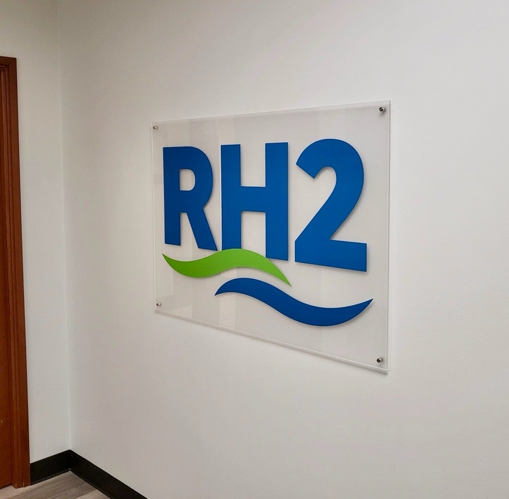 Custom Lobby Sign - in Acrylic and Printed Vinyl for RH2, Bellevue, WA