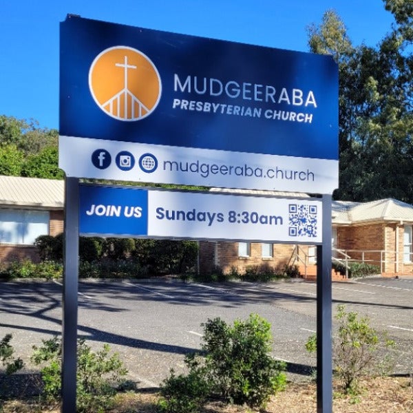 Post and Panel Church sign at Mudgeeraba cut to shape