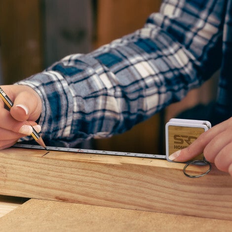 Bamboo Tape Measure Key Ring