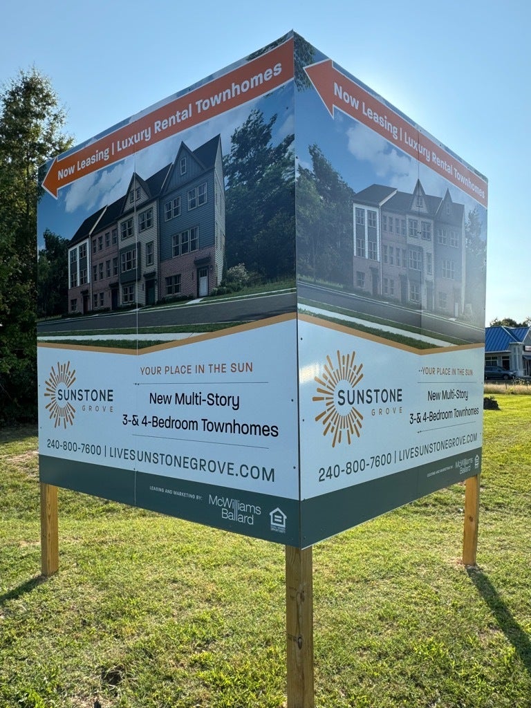 Signarama Tysons Corner Helps Sunstone Grove Transition to ‘Now Leasing’ as the Development Reaches Capacity
