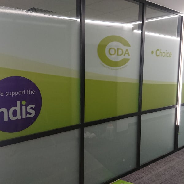 Frosted vinyl and digitally printed graphics for maximum impact..