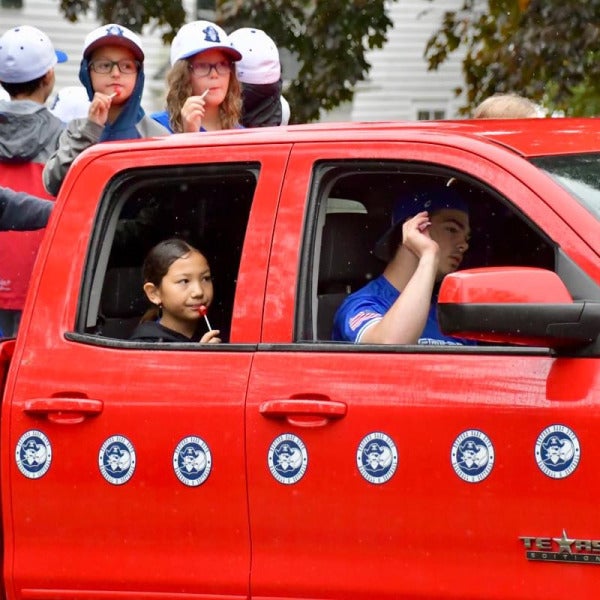 Baseball fridge magnets debut on the Bedford Day Parade 'Float'