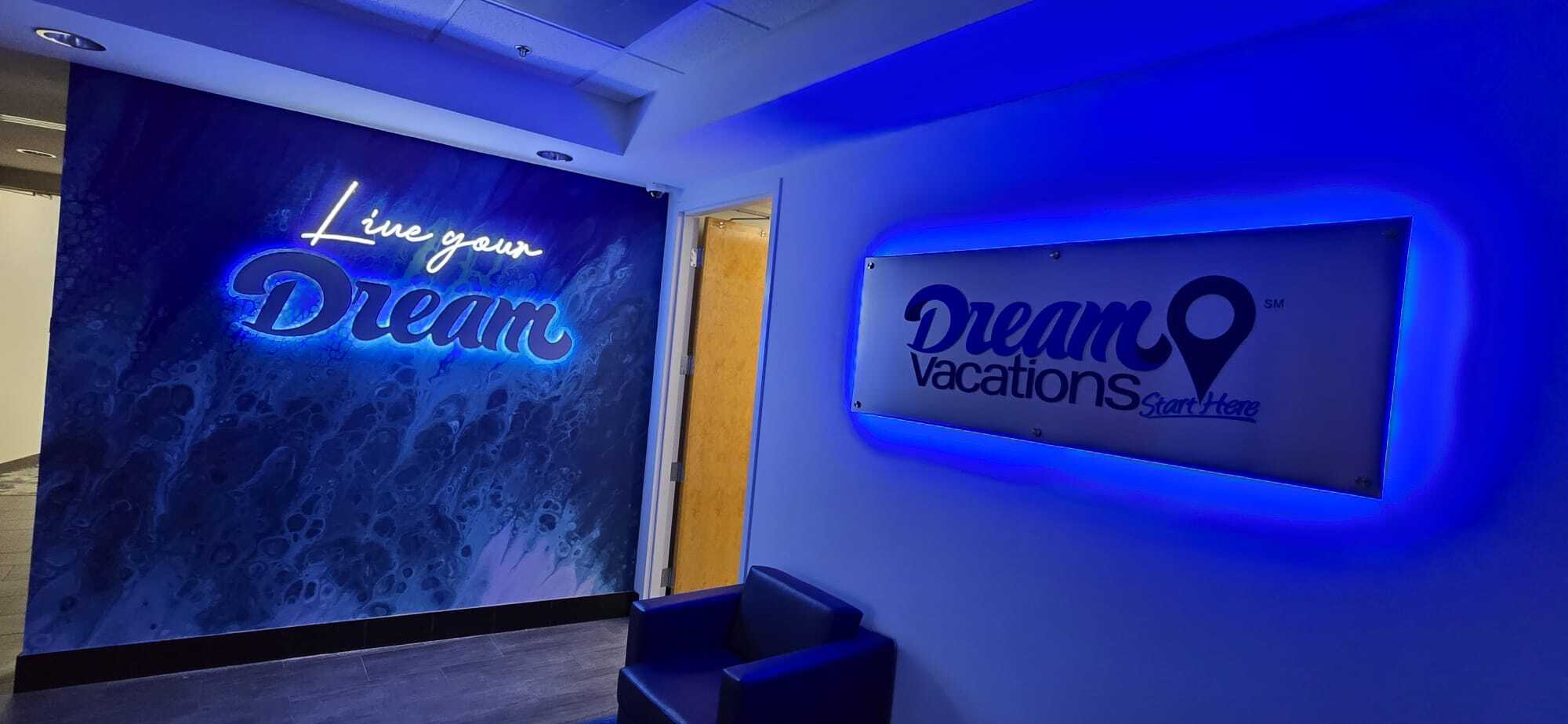 Backlit dimensional letters logo, neon, wall wrap, backlit panel