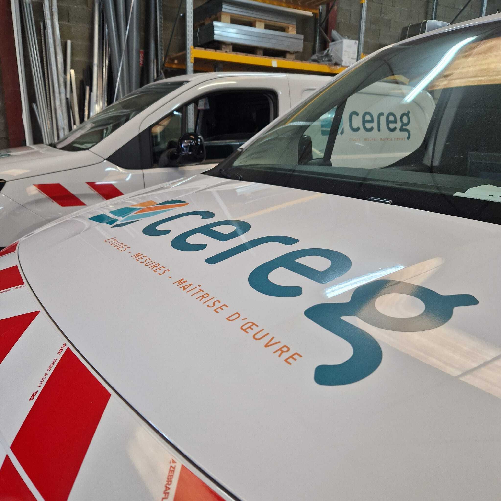 STICKER VÉHICULES DE SERVICES POUR CEREG MONTPELLIER BUREAU D'ÉTUDES DÉVELOPPEMENT DES TERRITOIRES AUPRÈS DES COLLECTIVITÉS, SERVICES DE L’ÉTAT, AMÉNAGEURS, PROMOTEURS ET INDUSTRIELS