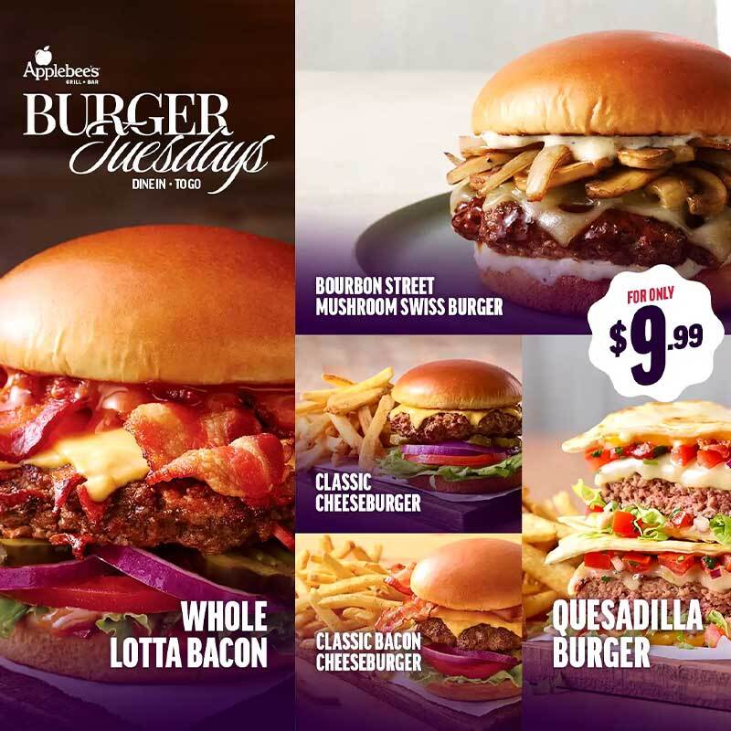 Applebee's Tempts Burger Lovers with Irresistible Tuesday Deal: Hand-Crafted Burgers and Classic Fries for $9.99! Applebee's Tempts Burger Lovers with Irresistible Tuesday Deal: Hand-Crafted Burgers and Classic Fries for $9.99!