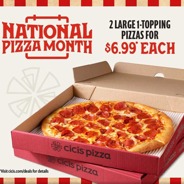 Cicis Pizza Celebrates National Pizza Month with $6.99 Large 1-Topping Pizza Deal Cicis Pizza Celebrates National Pizza Month with $6.99 Large 1-Topping Pizza Deal