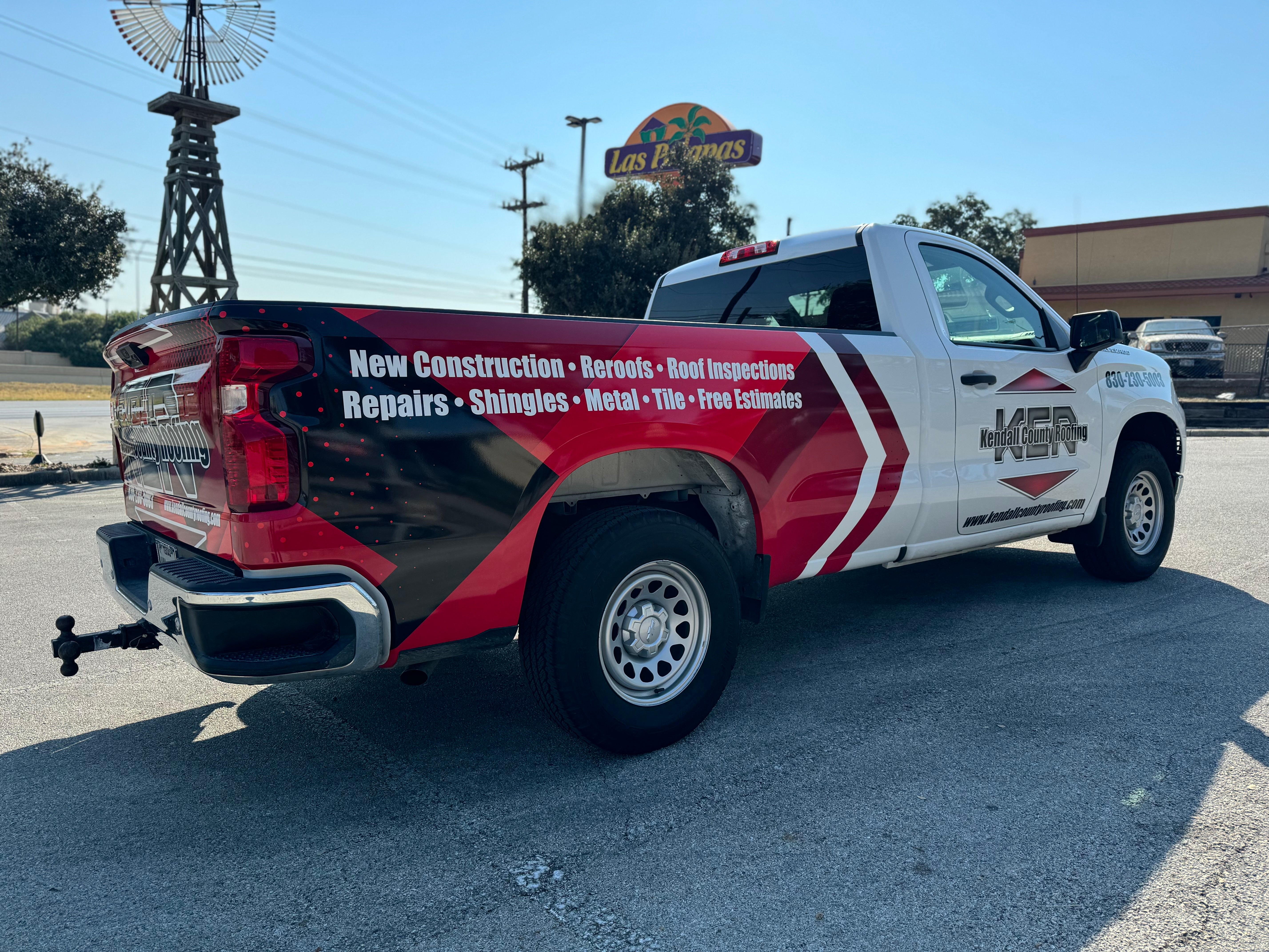 Kendall Country Roofing Partial Truck Wrap Boerne Texas