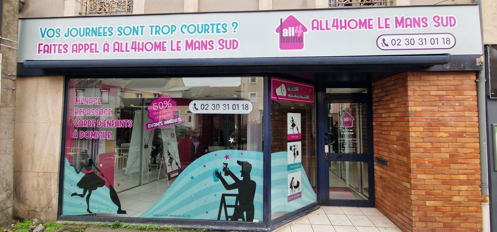 Enseigne et Vitrophanie pour All4Home Le Mans Sud !