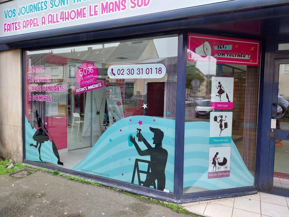 Enseigne et Vitrophanie pour All4Home Le Mans Sud !