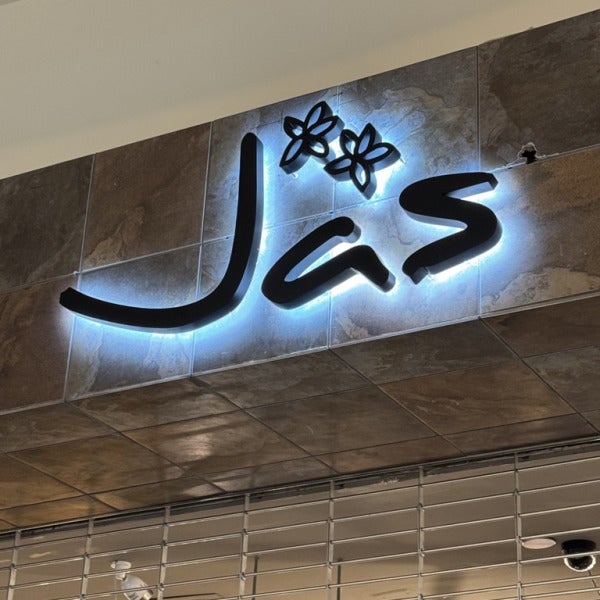 Shop with Jas Grand Opening: Signarama Tysons Installs Halo-Lit Stainless Steel Sign at Dulles Town Center