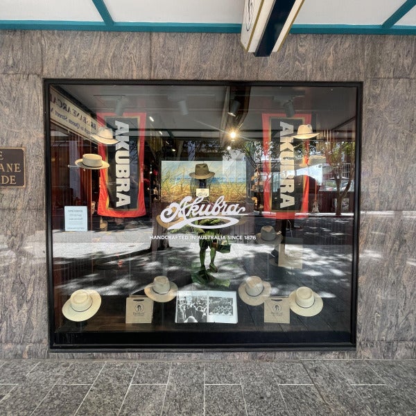 New window graphics for brand giant Akubra in the heart of Brisbane City