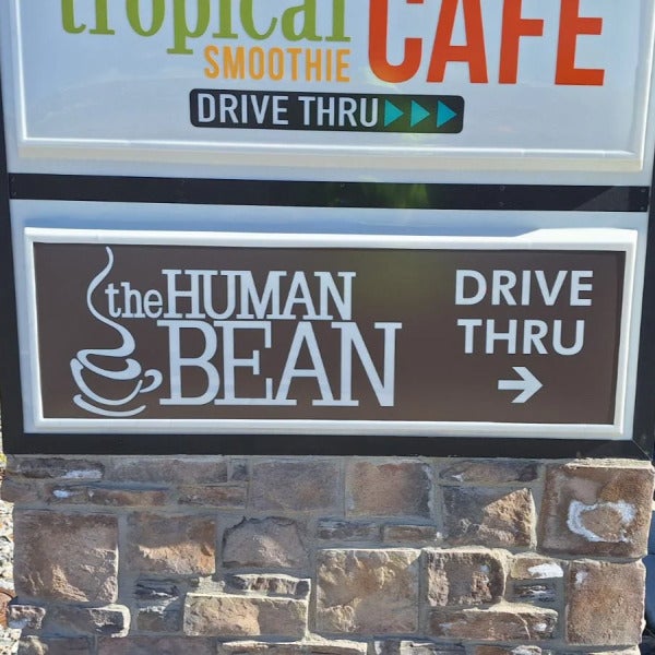 Directionals, Channel Letters, Permits, Pole Signs, Pylon, and Monument Signs • The Human Being in Riverton, Springville,  and The Coffee Shop in American Fork •  •