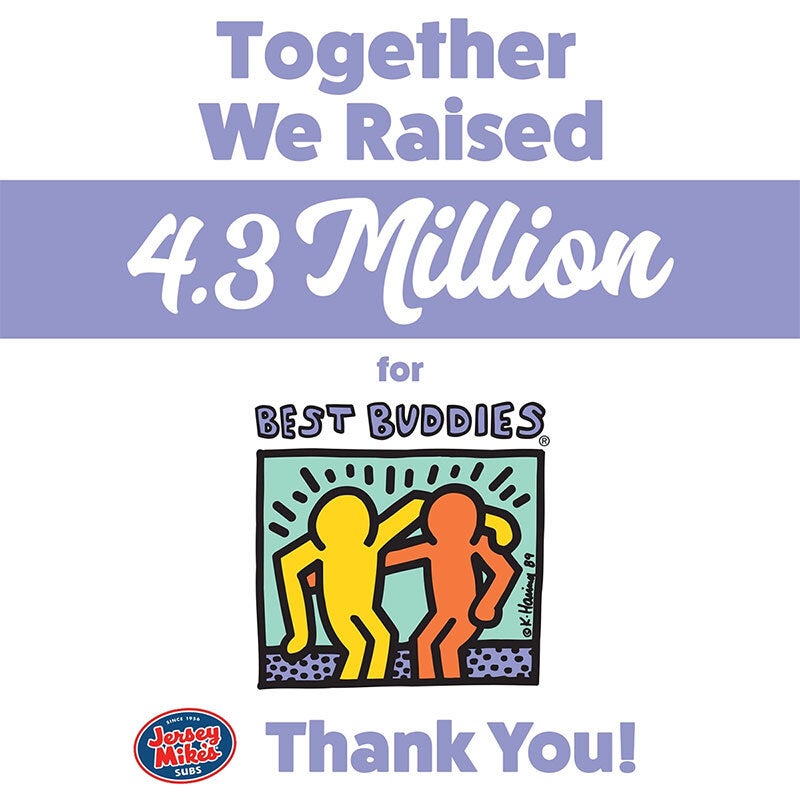 Jersey Mike’s Subs Teams Up with Loyal Fans to Serve Up a Whopping $4.3 Million Donation for Best Buddies International Jersey Mike’s Subs Teams Up with Loyal Fans to Serve Up a Whopping $4.3 Million Donation for Best Buddies International