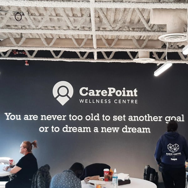 Signage for Hope Mission at the CarePointe Wellness Centre in Edmonton, AB