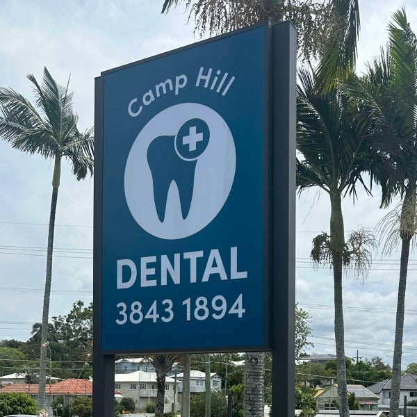 Illuminated pylon sign by Signarama Brendale for Camp Hill Dental featuring the logo and mobile number.