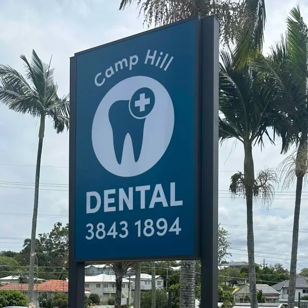Illuminated pylon sign by Signarama Brendale for Camp Hill Dental featuring the logo and mobile number.