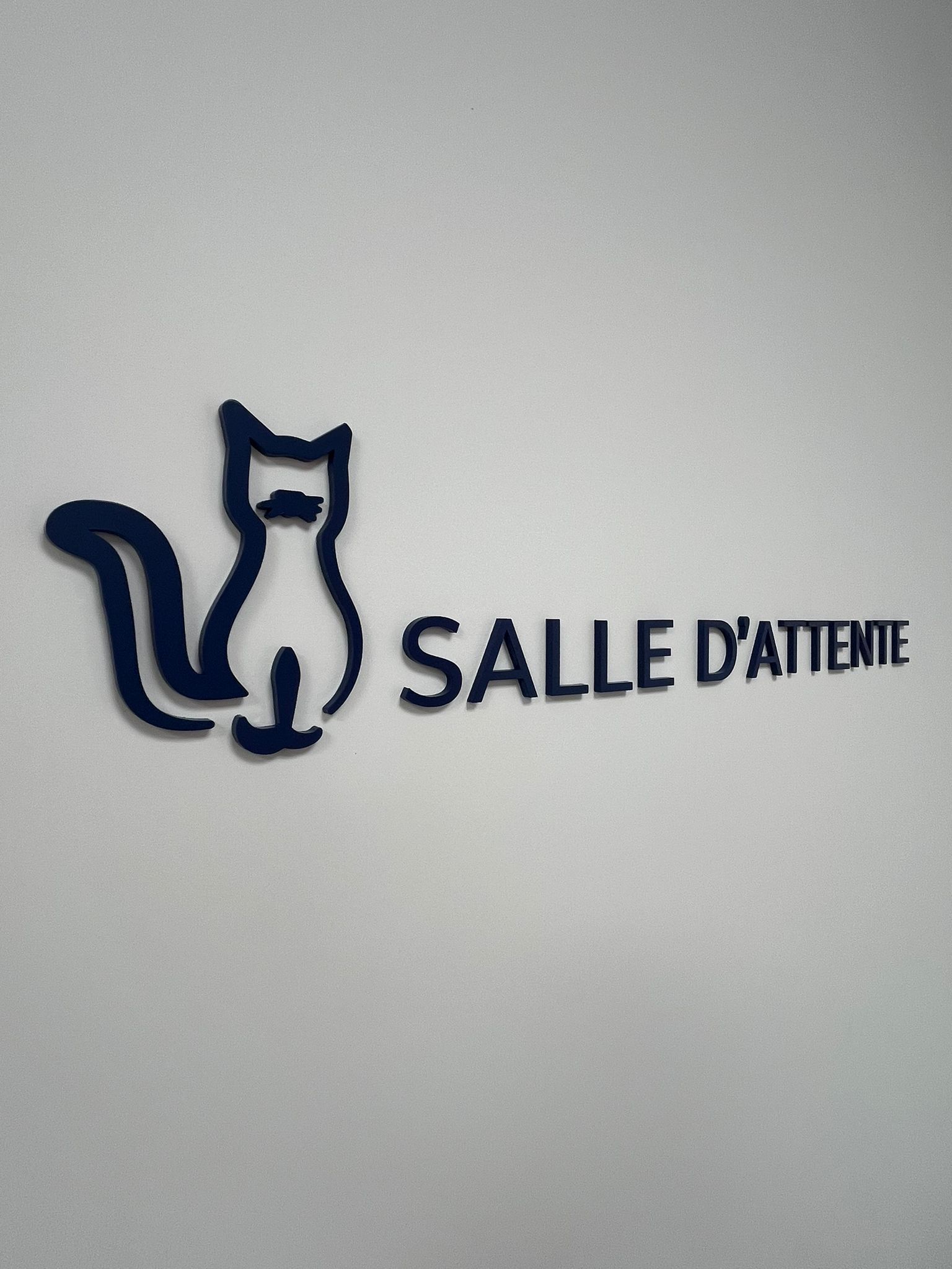 Conception et pose d'une enseigne et de signalétique intérieure en lettres découpées en relief pour la Maison des Urgences vétérinaires, située au Mans