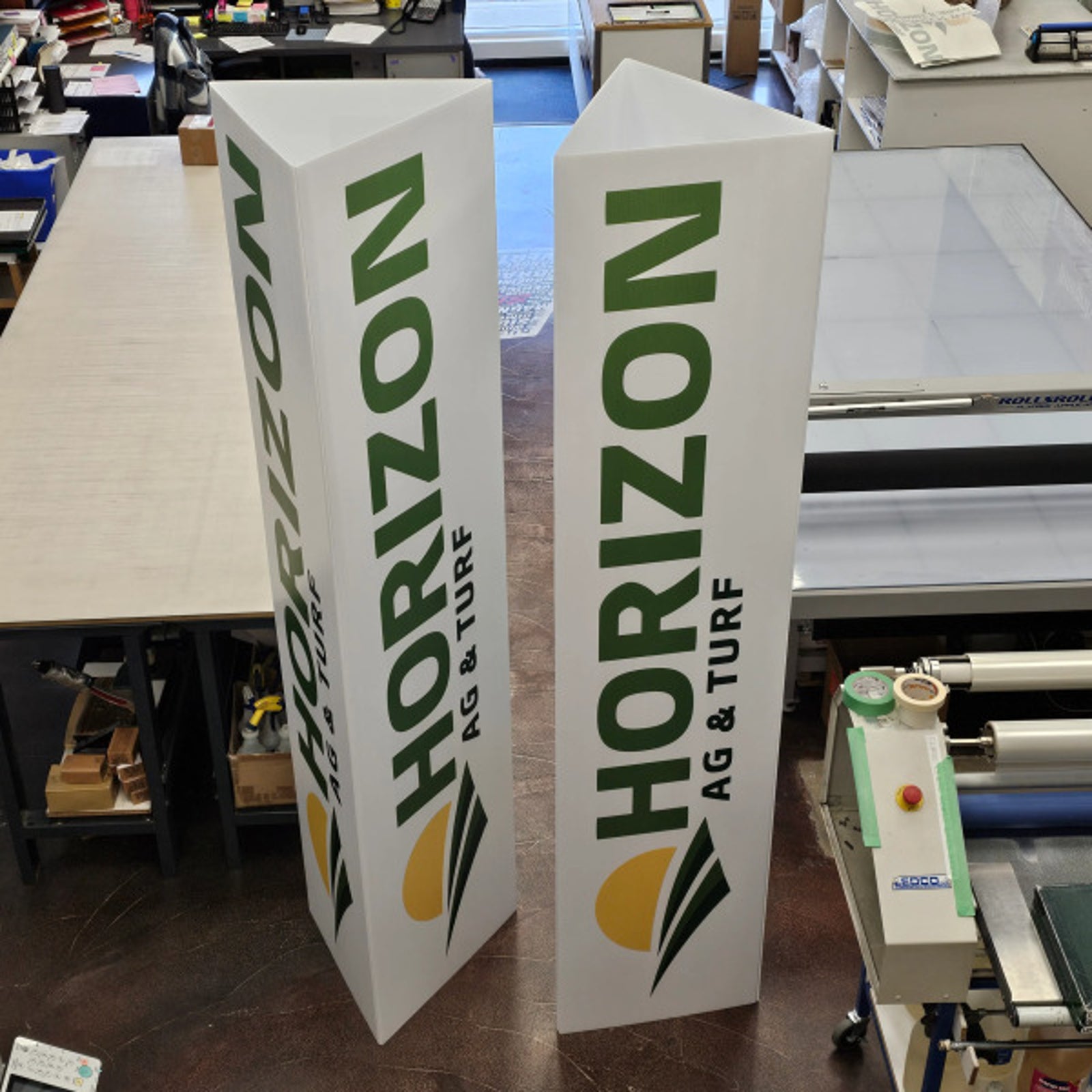 Standing Coroplast Triangle Signs for Horizon Ag & Turf in Edmonton, AB