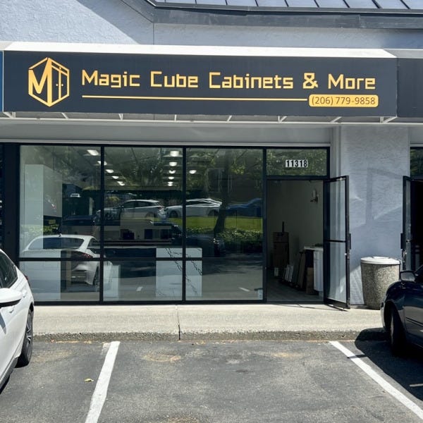Maximize Your Storefront’s Potential to Attract! Custom Awning Graphics Greet Customers for Magic Cube Cabinets - Kirkland, WA