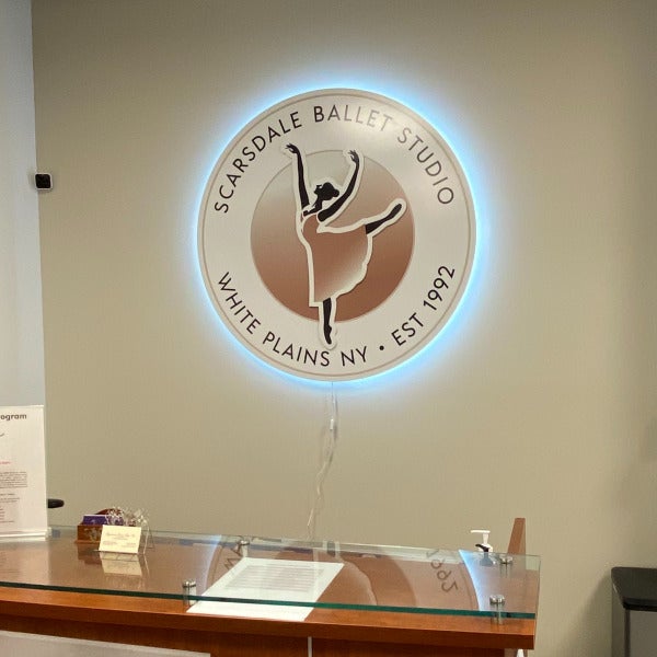 Reception sign for Scarsdale Ballet Studio in White Plains, Scarsdale. Hartsdale, New Rochelle, Yonkers, Mamaroneck, Rye, Tarrytown.