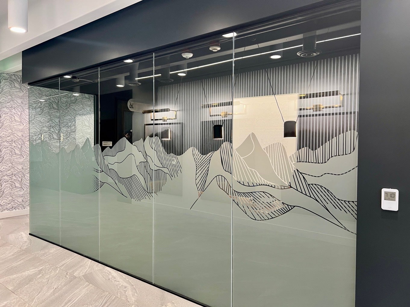 Enhancing Workspace with Frosted Privacy Graphics - KORE Bellevue Technology Center, Bellevue, WA