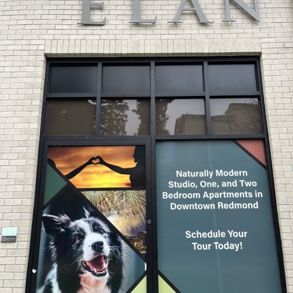 Window Graphica That Grabs Attention “For Lease” Availability - Elan Redmond, Redmond WA