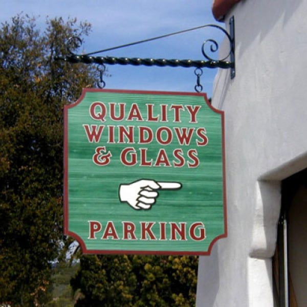 Quality custom sandblasted hanging sign for window and glass services