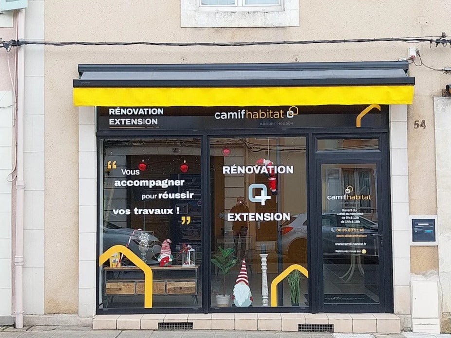 Marquage de Vitrine et Enseigne Drapeau pour Camif Habitat