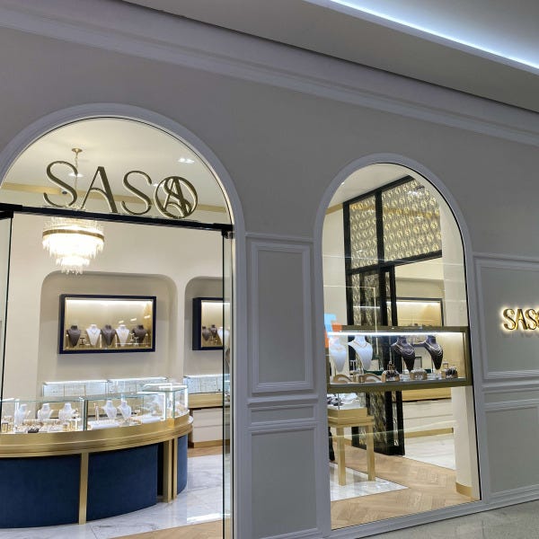Mirror gold back-lit illuminated jewellery store signs for SASO at Westfield Garden City Mt Gravatt