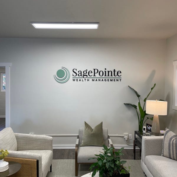 Custom lobby sign for Sagepoint Wealth Management designed by Signarama
